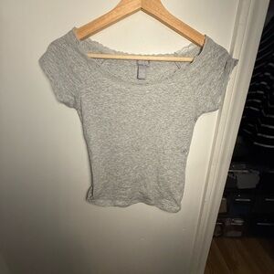 Tillys Gray Lace Trim Top